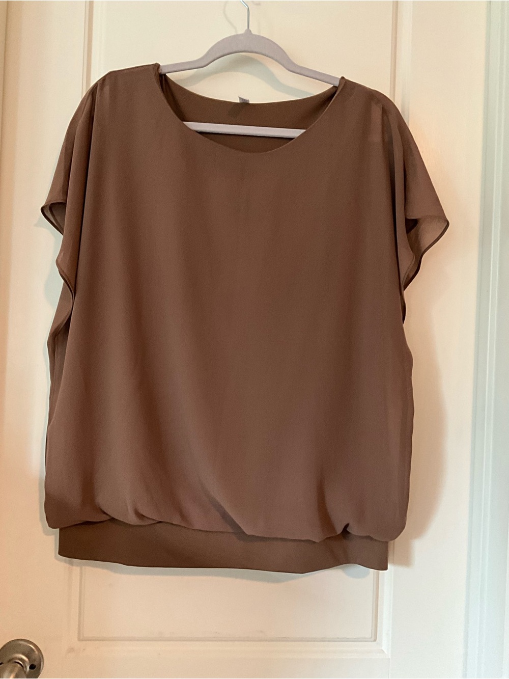Women's Brown Blouson Short Sleeve Top
